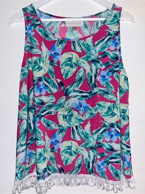 Floral Tassel Hem Tank Top - Magenta Floral